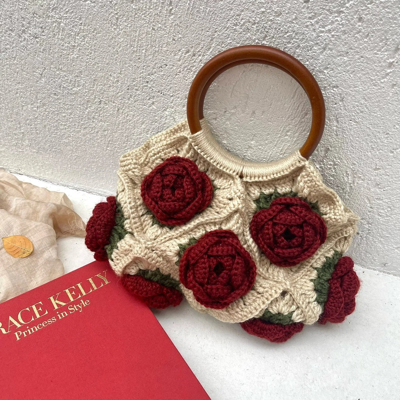 RED Rose Yarn Crochet Purse