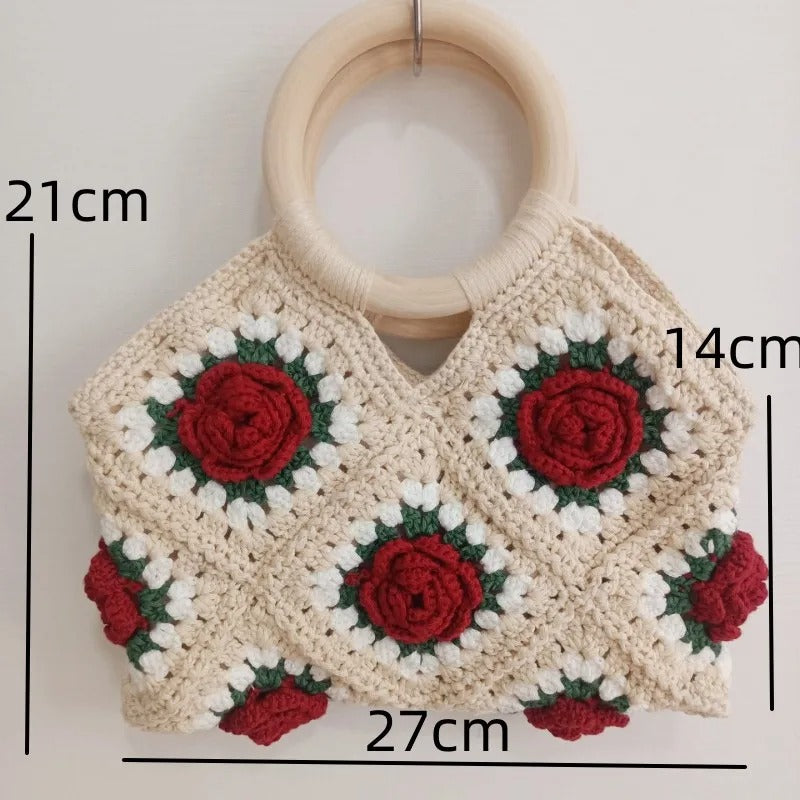 RED Rose Yarn Crochet Purse