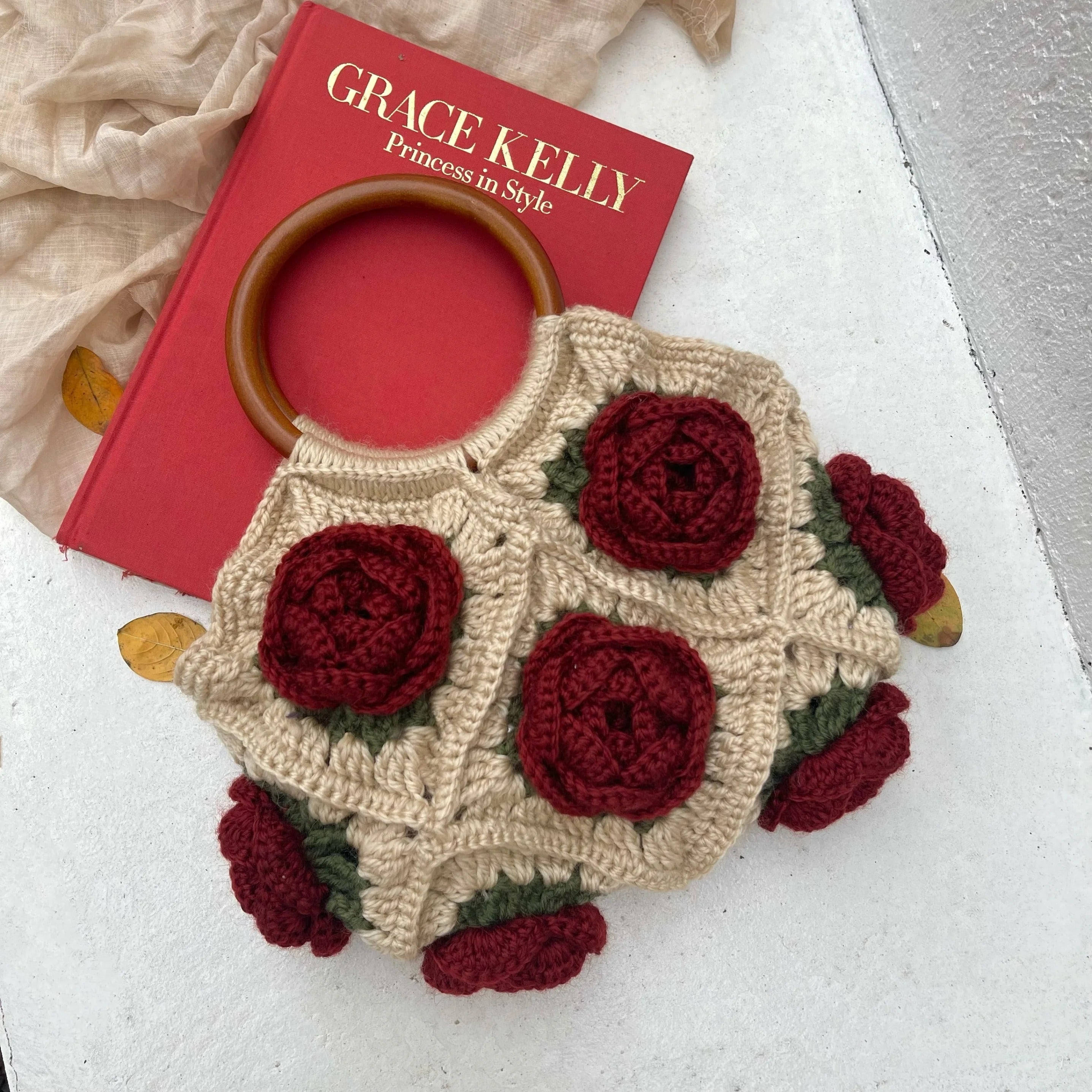 RED Rose Yarn Crochet Purse