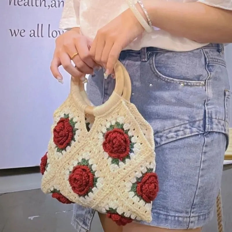 RED Rose Yarn Crochet Purse