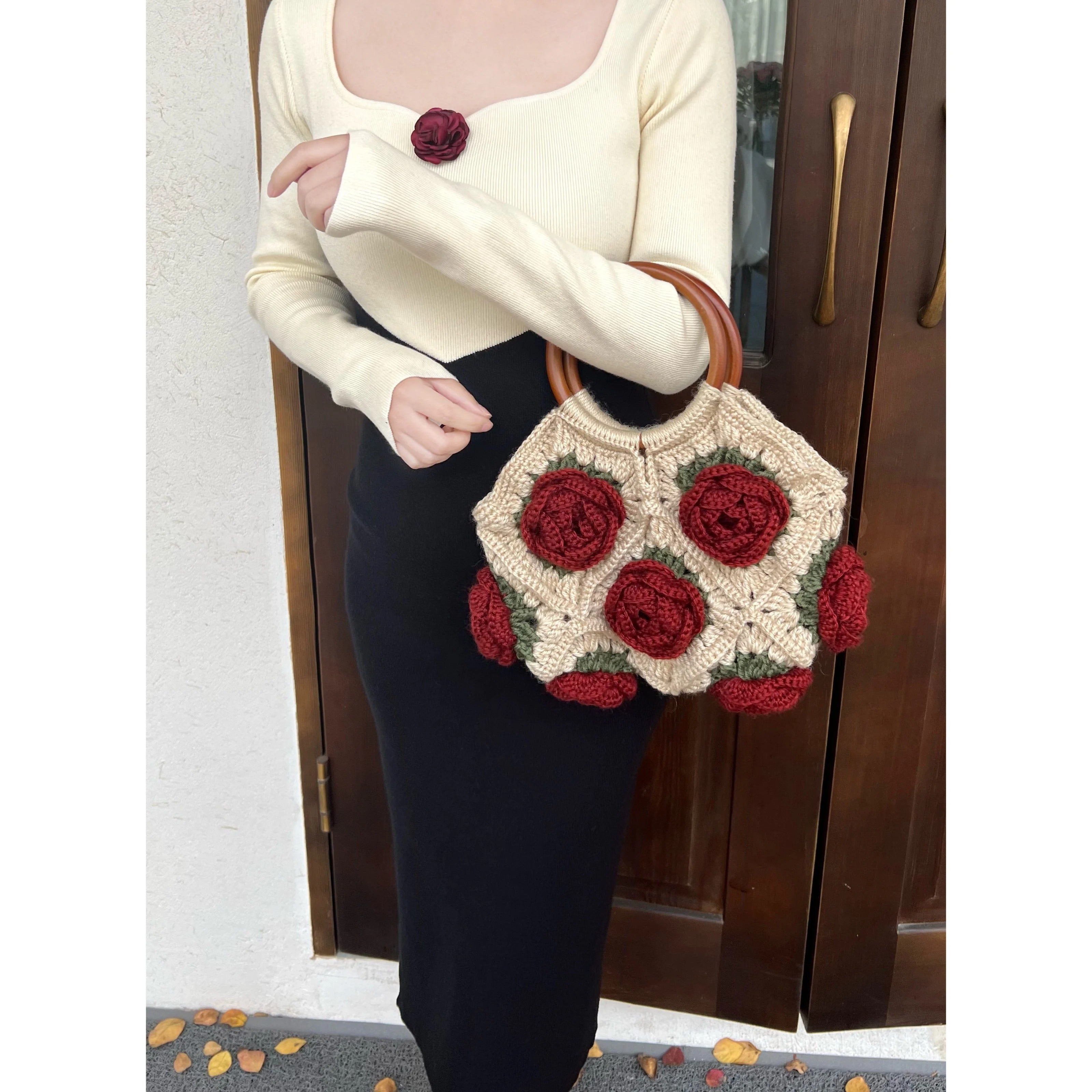 RED Rose Yarn Crochet Purse