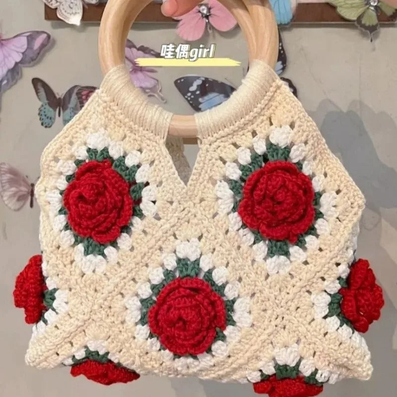 RED Rose Yarn Crochet Purse