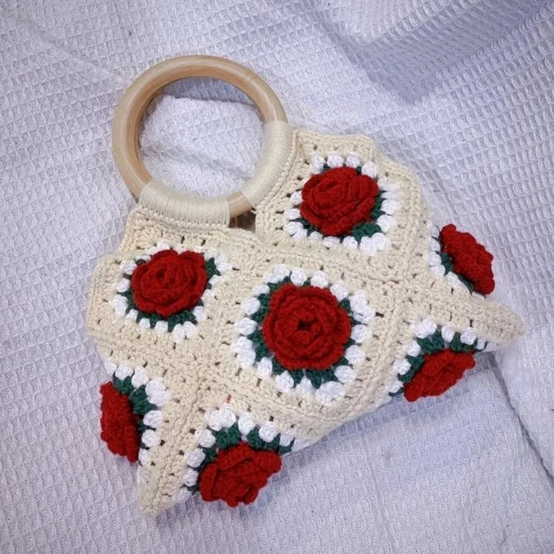 RED Rose Yarn Crochet Purse